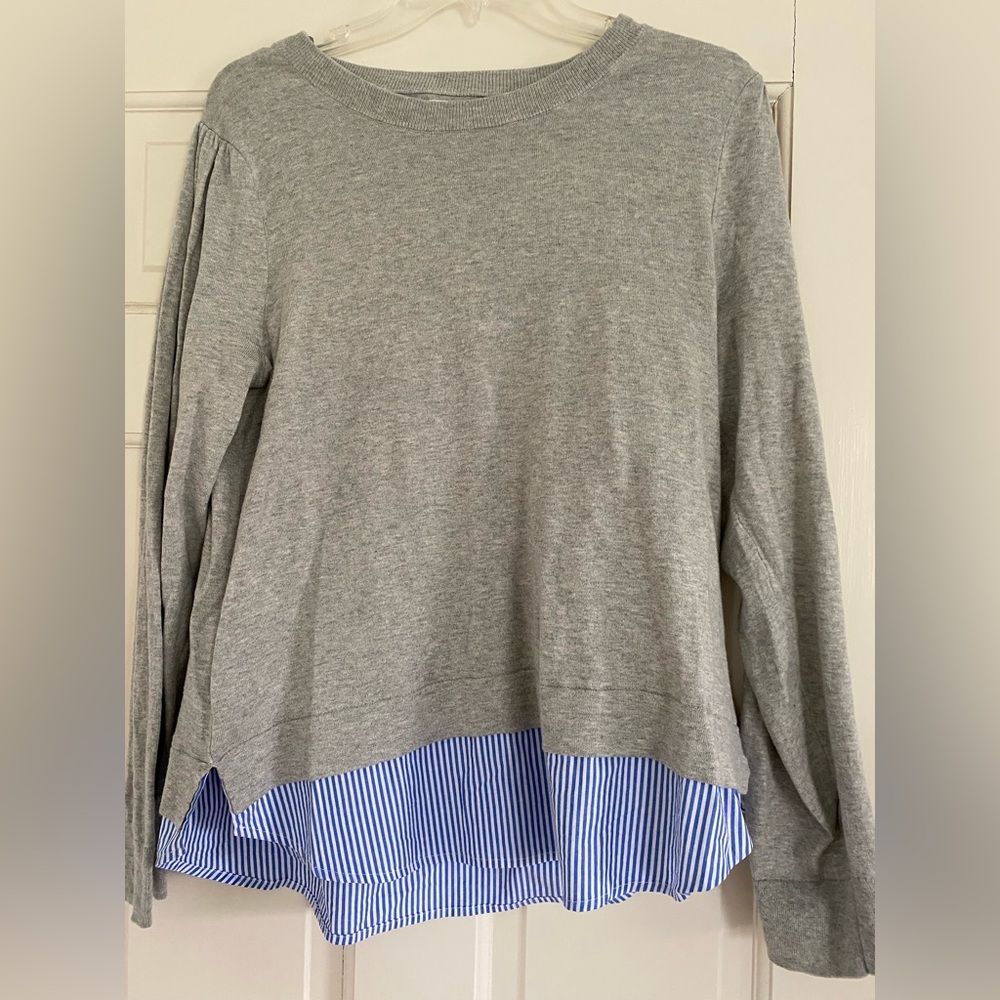 Gray and Blue Striped Hem Sweater